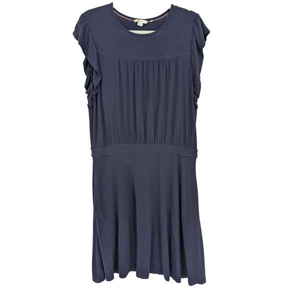 Boden Navy Ruffle Sleeve Pleated Preppy Classic Coquette Viscose Mini Dress 12 - Picture 2 of 11